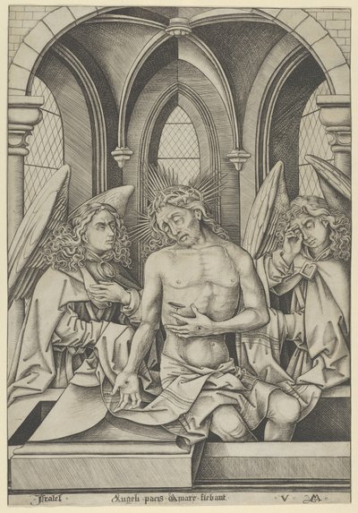 Chrystus jako mąż boleści między dwoma aniołami, ca. 1500., ca. 1500. autorstwa Israhel van Meckenem