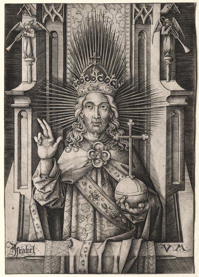 Chrystus Odkupiciel Salvator Mundi, ok. godz. 1490-1500. autorstwa Israhel van Meckenem