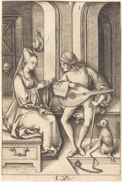 Lutniarz i śpiewak, c. 14951503. autorstwa Israhel van Meckenem