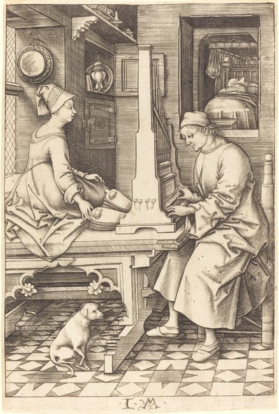 Organista i jego żona, c. 14951503. autorstwa Israhel van Meckenem