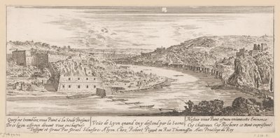 Widok na Lyon w zakolu Saony Veue de Lyon quand on y decade par la Saone (tytuł na obiekcie) autorstwa Israël Silvestre