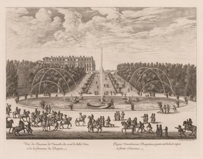 Widok Pałacu Wersalskiego od strony alei i fontanny Smoka, 1676 r. autorstwa Israël Silvestre