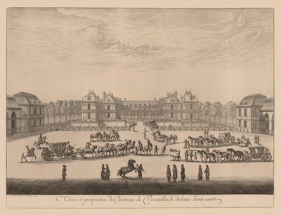 Widok i perspektywa Pałacu Wersalskiego od wewnątrz antydziedzińca, 1664 r. autorstwa Israël Silvestre