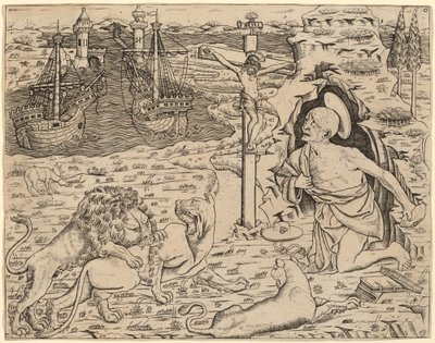 Święty Hieronim w pokucie z dwoma statkami w porcie autorstwa Italian 15th Century