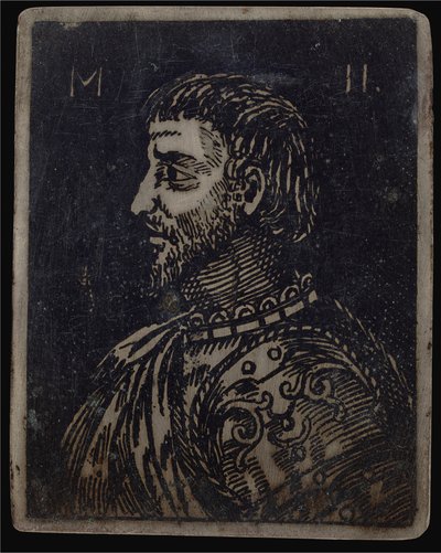 Popiersie brodatego mężczyzny z ozdobnym napierśnikiem zwróconym w lewo autorstwa Italian 16th Century