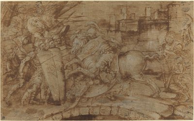 Horatius Cocles w obronie Rzymu autorstwa Italian 16th Century or Master of the Victoria and Albert Diableries
