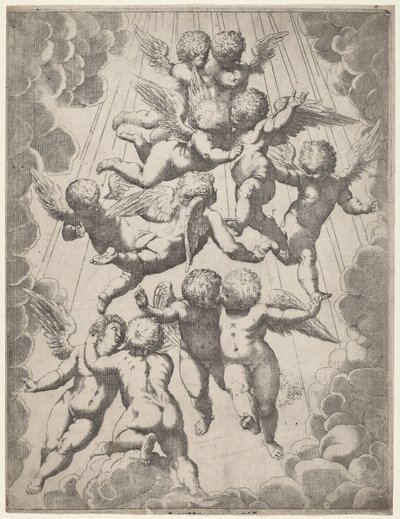 Grupa aniołów w chwale autorstwa Italian 17th Century, after Guido Reni, after Luca Cambiaso