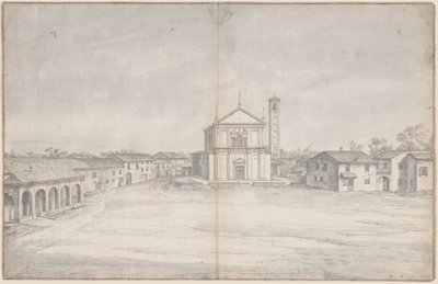 Centrum miasta z kościołem autorstwa Italian 18th Century