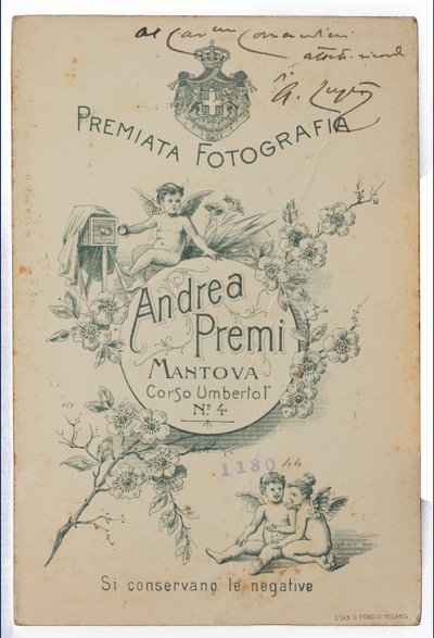 Tył pocztówki przedstawiającej malarza Albano Lugli autorstwa Italian Photographer