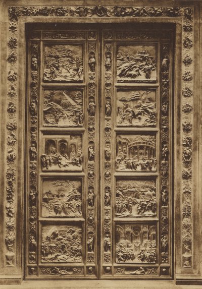 Firenze / Florencja: Baptysterium, Drzwi Główne, Lorenzo Ghiberti (zdjęcie czarno-białe) autorstwa Italian Photographer