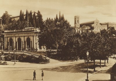 Firenze / Florencja: Część Piazzale Michelangiolo z Loggetta, kościołem S Salvatore i bazyliką S Miniato (zdjęcie czarno-białe) autorstwa Italian Photographer