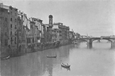 Florencja, Widok na Arno z mostem S Trinita (zdjęcie czarno-białe) autorstwa Italian Photographer