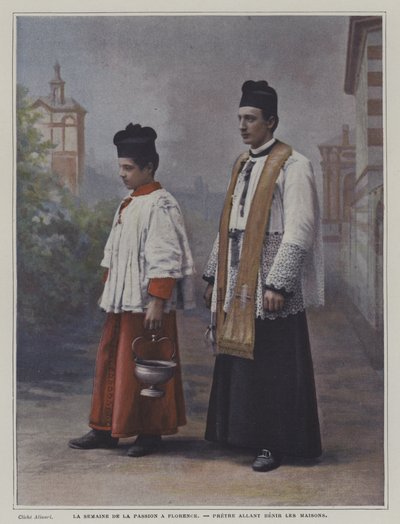 Wielki Tydzień we Florencji: ksiądz w drodze po błogosławieństwo (zdjęcie kolorowe) autorstwa Italian Photographer