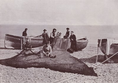 Włochy: Bordighera, rybacy pracujący (zdjęcie czarno-białe) autorstwa Italian Photographer
