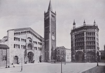 Włochy: Parma, katedra i baptysterium (zdjęcie czarno-białe) autorstwa Italian Photographer