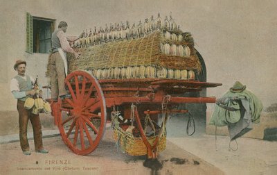 Ładowanie butelek wina na wózek, Florencja. Pocztówka wysłana w 1913 roku. autorstwa Italian Photographer