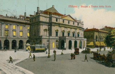 Mediolan - Piazza i Teatro alla Scala. Pocztówka wysłana w 1913 roku. autorstwa Italian Photographer