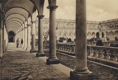Neapol: Chiostro Di S Martino (zdjęcie czarno-białe) autorstwa Italian Photographer