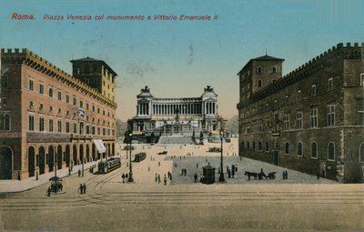 Piazza Venezia i pomnik króla Wiktora Emanuela II Włoch, Rzym. Pocztówka wysłana w 1913 roku. autorstwa Italian Photographer