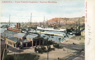 Ponte Federico Guglielmo i terminal promowy, Genua autorstwa Italian Photographer
