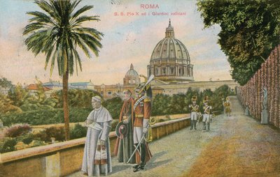 Papież Pius X w ogrodach Watykanu, Rzym. Pocztówka wysłana w 1913 roku. autorstwa Italian Photographer