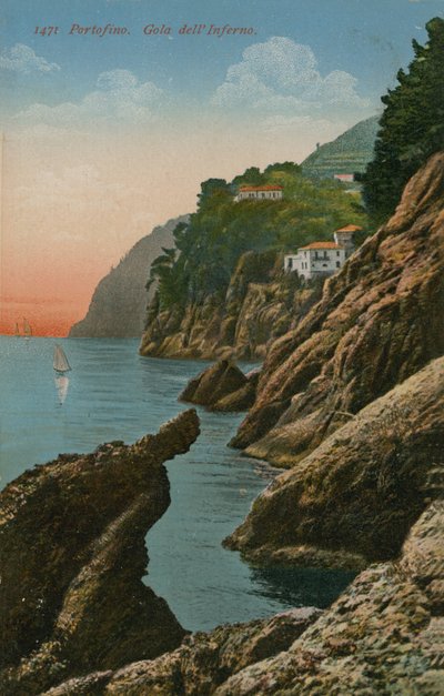 Portofino, Włochy. Gola dell Inferno. Pocztówka wysłana w 1913 roku. autorstwa Italian Photographer