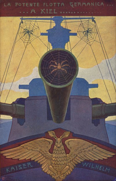 Niemiecki pancernik pokryty pajęczynami (kolorowa litografia) autorstwa Italian School