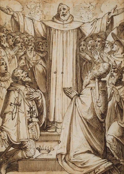 Para scen religijnych (pióro i atrament na papierze) autorstwa Italian School