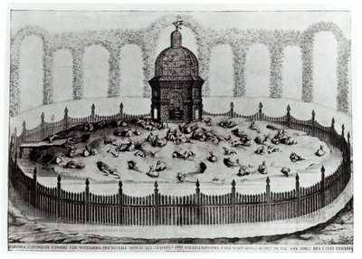 Królik z wolierą dla małych ptaków, od Le Fabbriche e i Giardini dellEcc. Casa Barbariga, autorstwa D. Rossettiego, rycina G. Campana, wydana w 1702 r. autorstwa Italian School