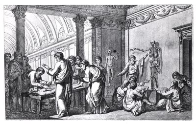 Szkoła anatomii w starożytności, z Tabulae Anatomicae Pietro Berrettiniego da Cortony (1596-1669) opublikowanej w Rzymie, 1778 autorstwa Italian School