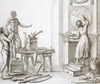 Pracownia rzeźbiarza, ok. 1800 (rycina) autorstwa Italian School