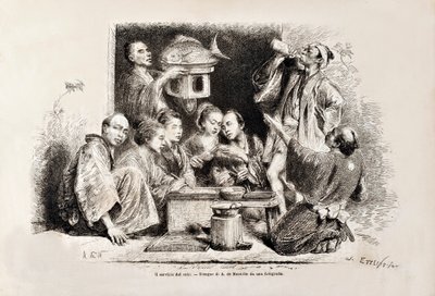 Sake na małą imprezę, z włoskiego wydania Tour du Monde, 1869 autorstwa Italian School