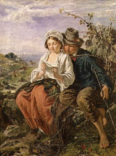 Zbieracz drewna i dziewczyna czytająca autorstwa Italian School