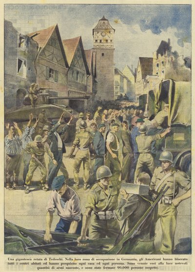 Gigantyczny nalot Niemców (kolorowa litografia) autorstwa Italian School