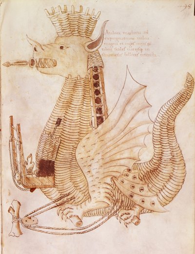 Dodaj 24945 fol.194 Projekt machiny oblężniczej z „De re militari” Robertusa Valturiusa (lito) autorstwa Italian School