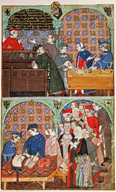 Dodaj 27695 f.8 Liczenie pieniędzy i płacenie płac, z traktatu o imadłach (welum) autorstwa Italian School
