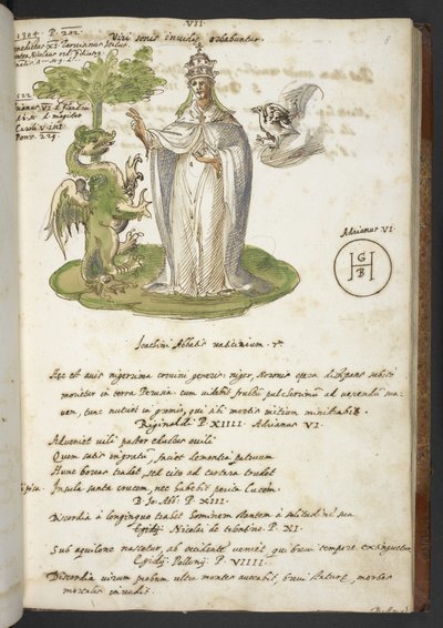 Dodaj MS 17432 „Proroctwa i obrazy piętnastego papieża, autorstwa Joachima z Fiore…” (tusz i kolor na papierze) autorstwa Italian School