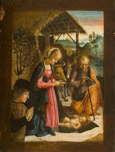 Adoracja Dzieciątka z portretem ofiarodawcy, ok. 1500 (tempera na desce) autorstwa Italian School