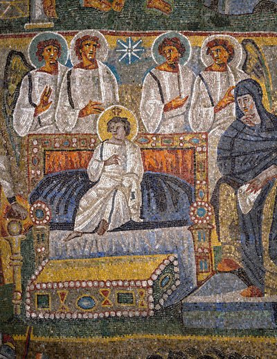 Pokłon Trzech Króli, fragment Chrystusa w otoczeniu aniołów (mozaika) autorstwa Italian School