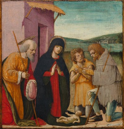 Pokłon pasterzy, ok. 1480-1500 (olej na drewnie) autorstwa Italian School