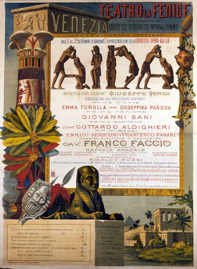 Plakat przedstawiający Aidę Giuseppe Verdiego w La Fenice w Wenecji w 1881 roku. autorstwa Italian School