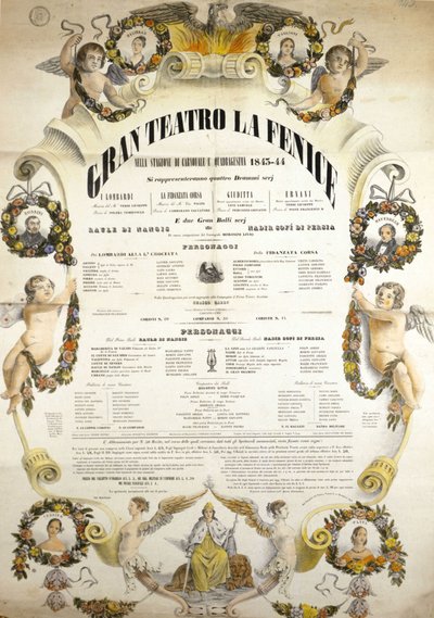 Plakat dla Theatre de La Fenice w Wenecji na sezon 1843 - 1844. autorstwa Italian School