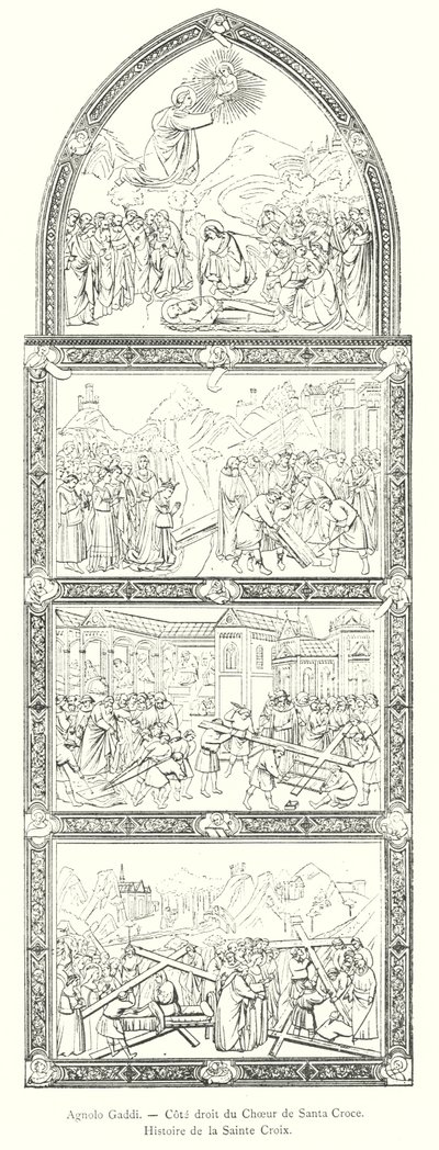 Agnolo Gaddi, Prawa strona chóru Santa Croce, Historia Świętego Krzyża (rycina) autorstwa Italian School