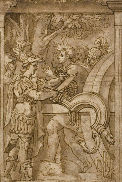 Aleksander przecina węzeł gordyjski autorstwa Italian School