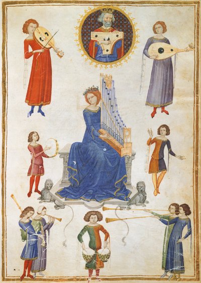 Alegoria muzyki, rękopis V A folio 27 z The Music Institute autorstwa Severina Boezio autorstwa Italian School