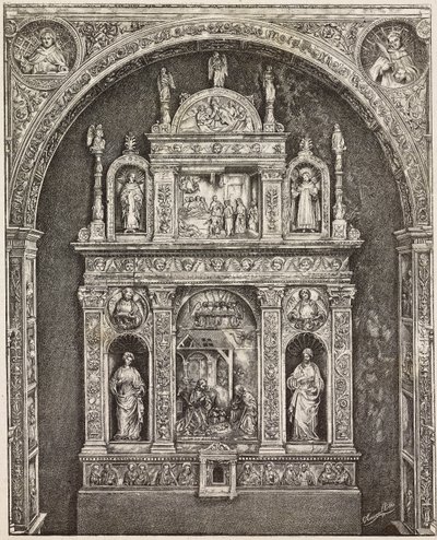 Ołtarz w kościele St Cita, Antonello Gagini, Palermo, Włochy, rycina z rysunku G Cavallottiego, z L