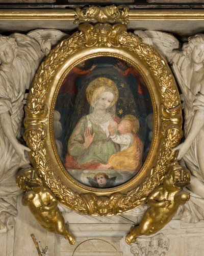Ołtarz św. Euzebiusza, fresk Matki Bożej Pokoju XV w., osadzony w ramie z Aniołami 1622 autorstwa Italian School