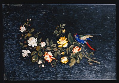 Włoski blat z marmuru w kolorze czarno-białym, inkrustowany pietre dure autorstwa Italian School