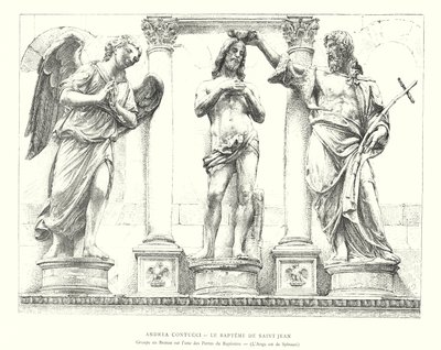 Andrea Contucci, Chrzest św. Jana, Grupa z brązu na jednych z drzwi baptysterium, Anioł jest autorstwa Spinazziego (rycina) autorstwa Italian School