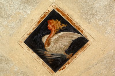 Antropomorficzny łabędź, fresk, Pałac Ternengo Gromo (XVI w.), średniowieczna dzielnica w Piazzo, Biella, Piemont, Włochy autorstwa Italian School